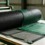 HDPE knitted shade net roll, mesh close-up with reinforced edge and grommets
